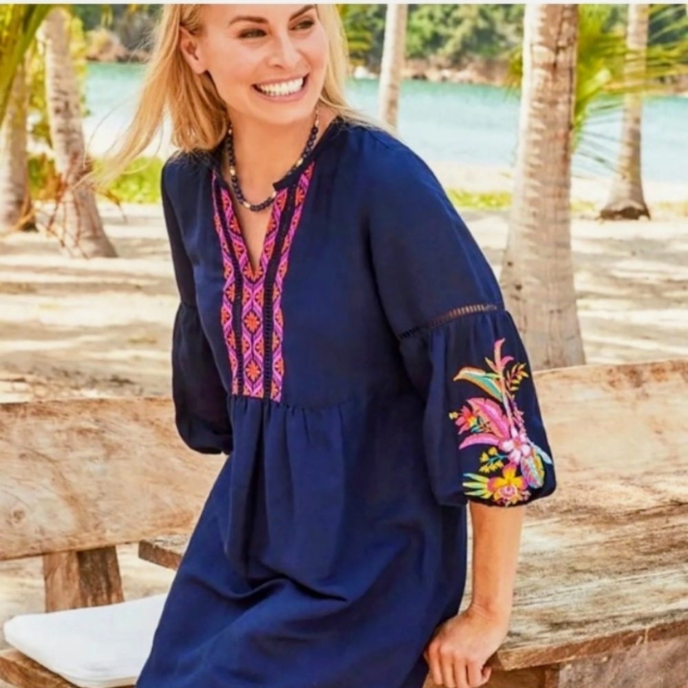 NWT Tommy Bahama St. Lucia Tropical Embroidered Linen- Blend Dress Size Small - Picture 7 of 8